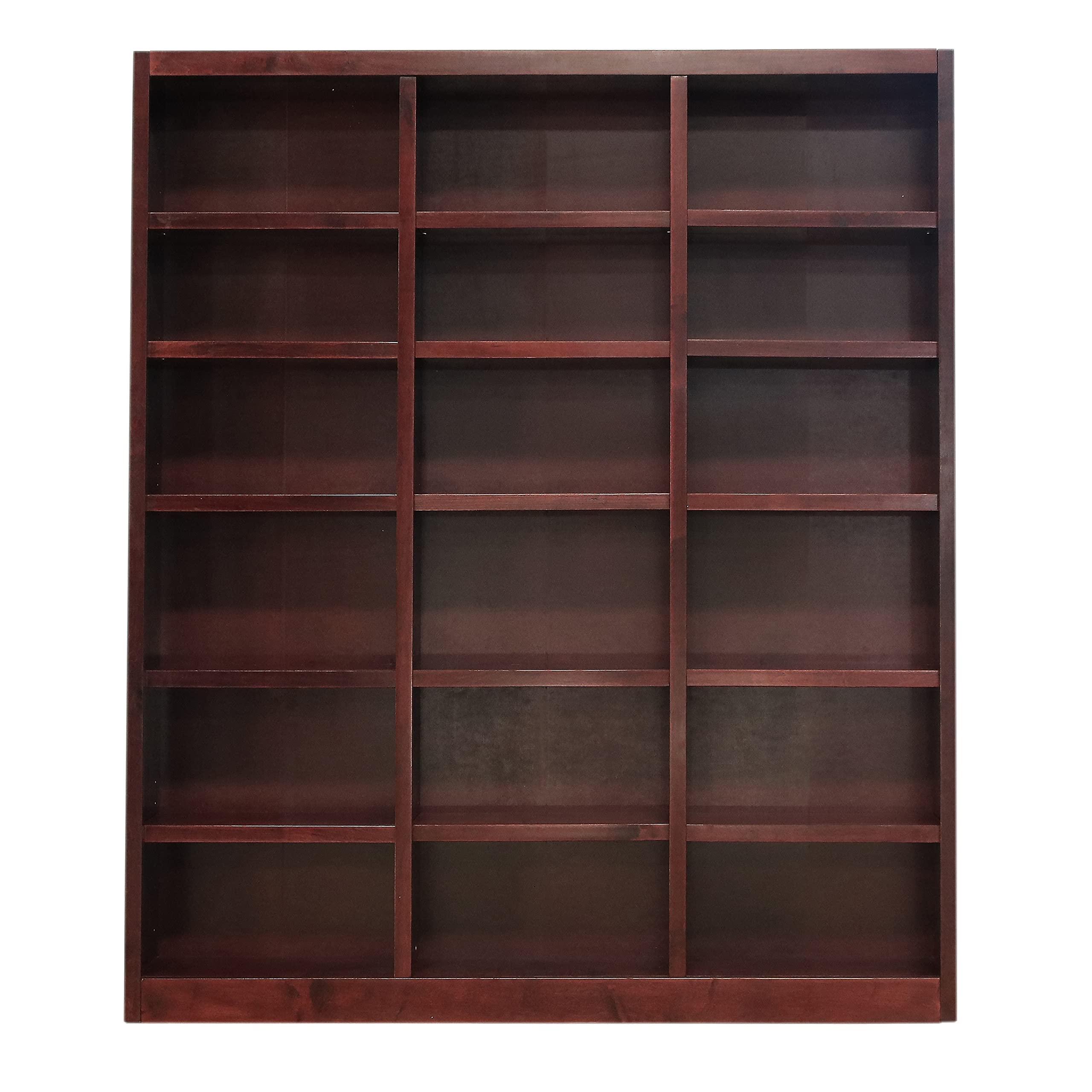 Concepts In Wood 84" Traditional Triple Wide Wood Bookcase with 15 Adjustable Shelves & 3 Fixed Shelves, Assembly Required, for Laundry/Bedroom/Kitchen/Garage/Office, in Cherry Finish