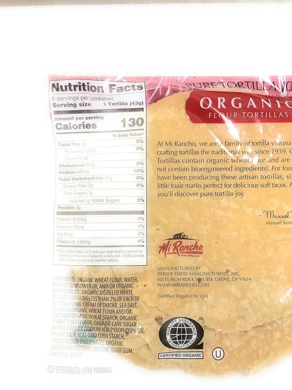 Mi Rancho Organic Flour Tortillas, 9.1 OZ