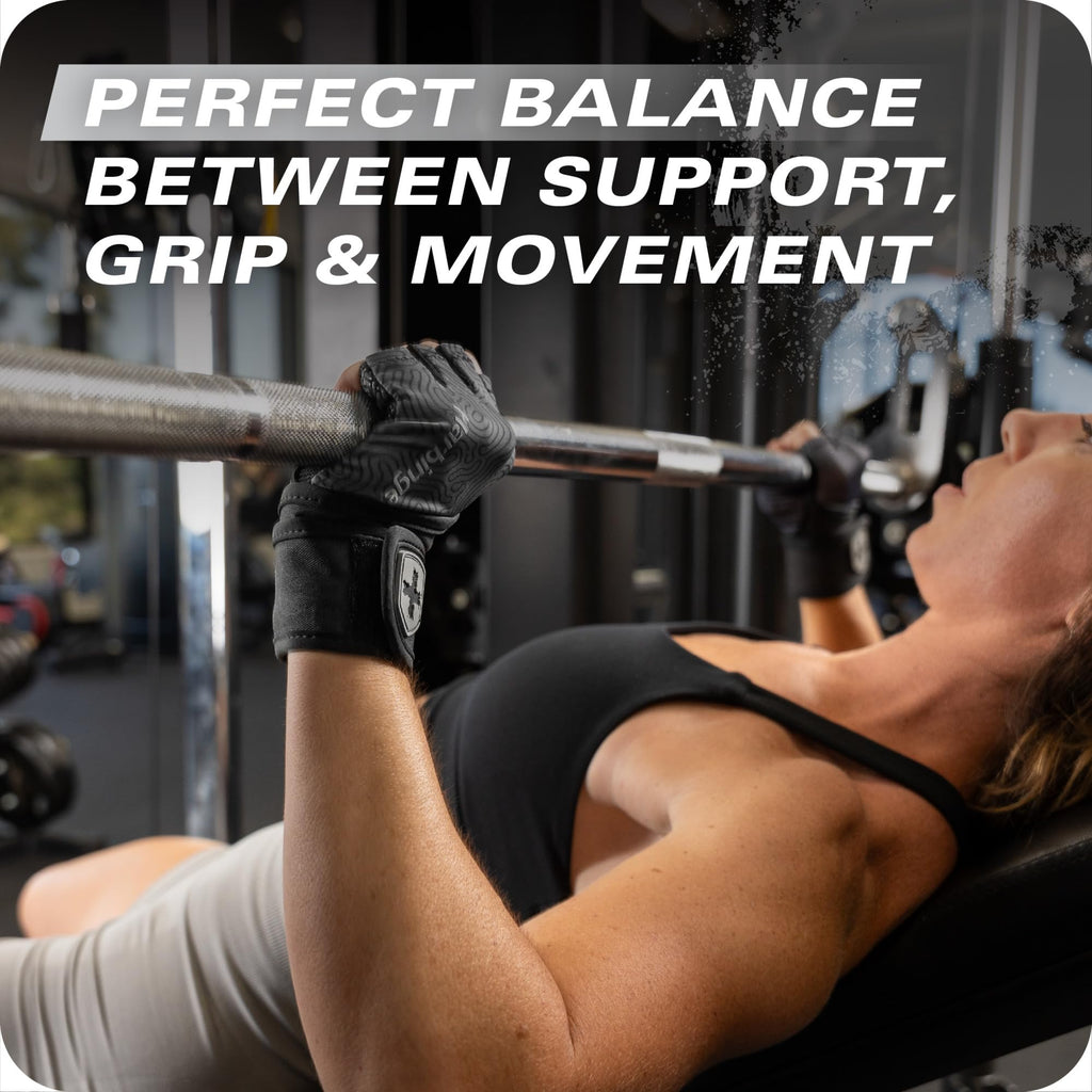 Harbinger Pro Wristwrap Gloves 3.0 - Enhanced Grip, Superior Wrist Support, Breathable 4-Way Stretch Lycra, Durable Leather Palm, Half-Finger Design for Weightlifting, Fitness Training, Women's