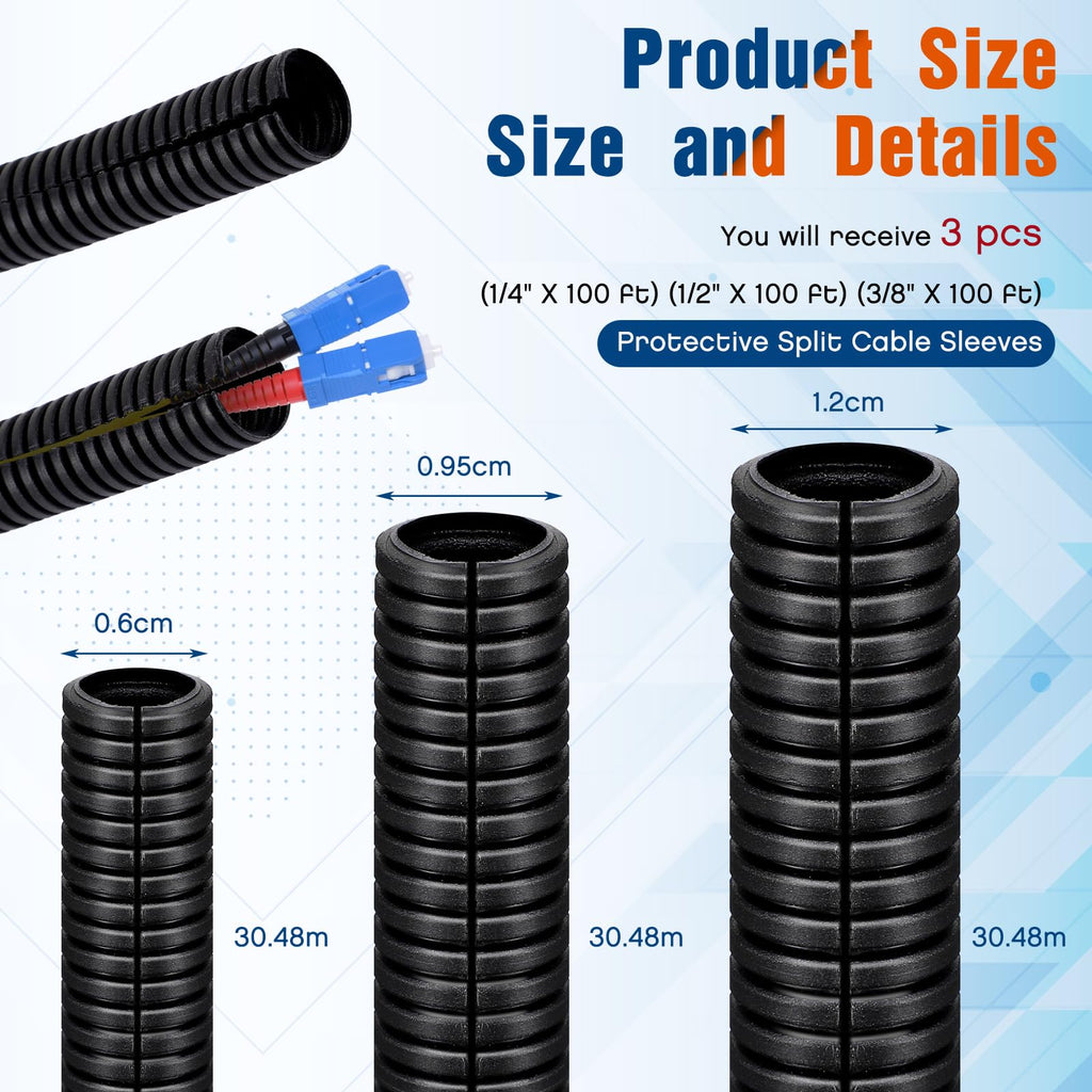 Sasylvia 1/2" x 300 ft Split Wire Loom Tubing Automotive Wire Loom Assortment Split Cable Sleeves Bulk Flexible Electrical Conduit Protective Kit