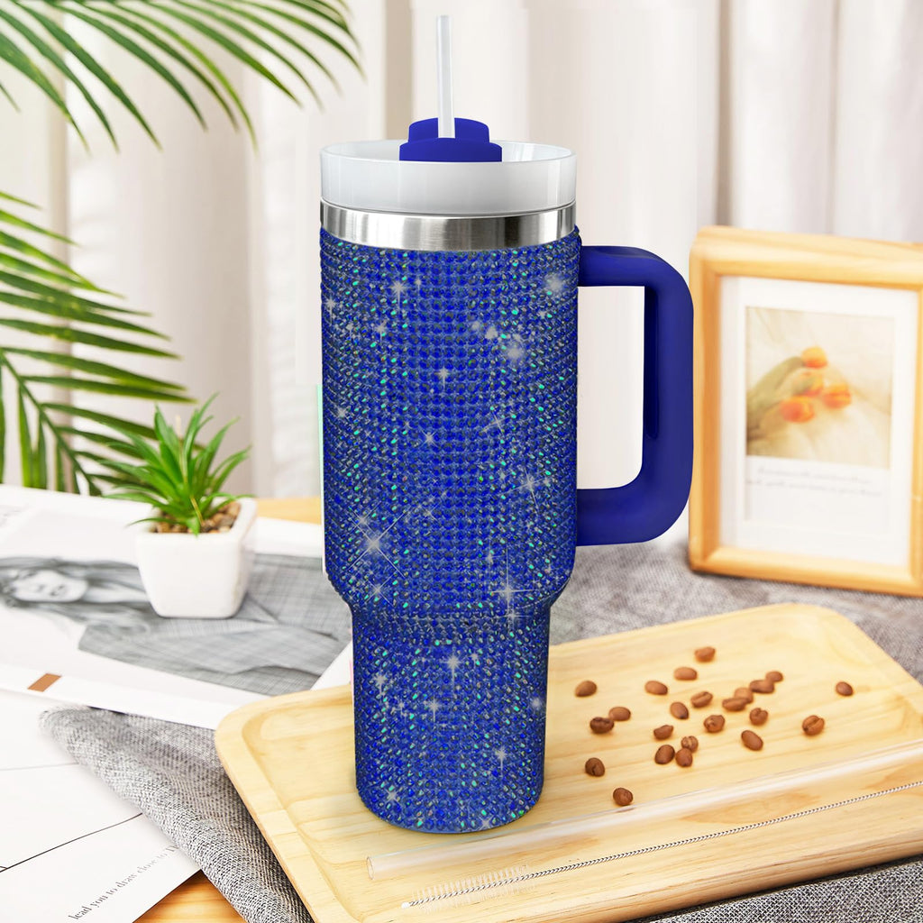 HWISDMIG 40oz Tumbler with Handle-Glitter Rhinestones Tumbler Bling Cups Stainless Steel Water Bottle Diamond Studded Tumbler for Women-Birthday Gifts for Women, Mom, Girlfriend (Amethyst)