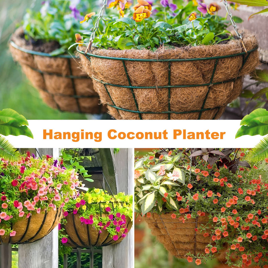 Riare 2 Pack 12 Inch Round Coco Liners Replacement, 100% Natural Coconut Coir Liners for Hanging Baskets, Garden Flower Vegetables Planter Pot, Window Box, Fence, Decks