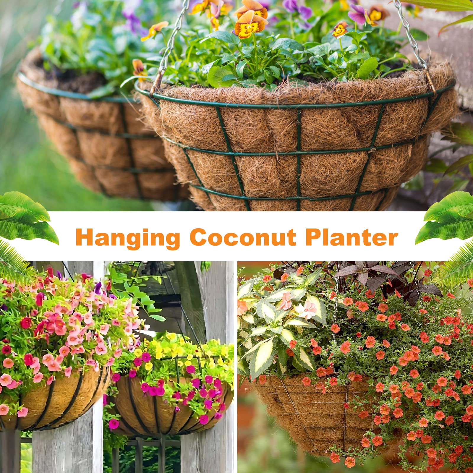 Riare 2 Pack 12 Inch Round Coco Liners Replacement, 100% Natural Coconut Coir Liners for Hanging Baskets, Garden Flower Vegetables Planter Pot, Window Box, Fence, Decks
