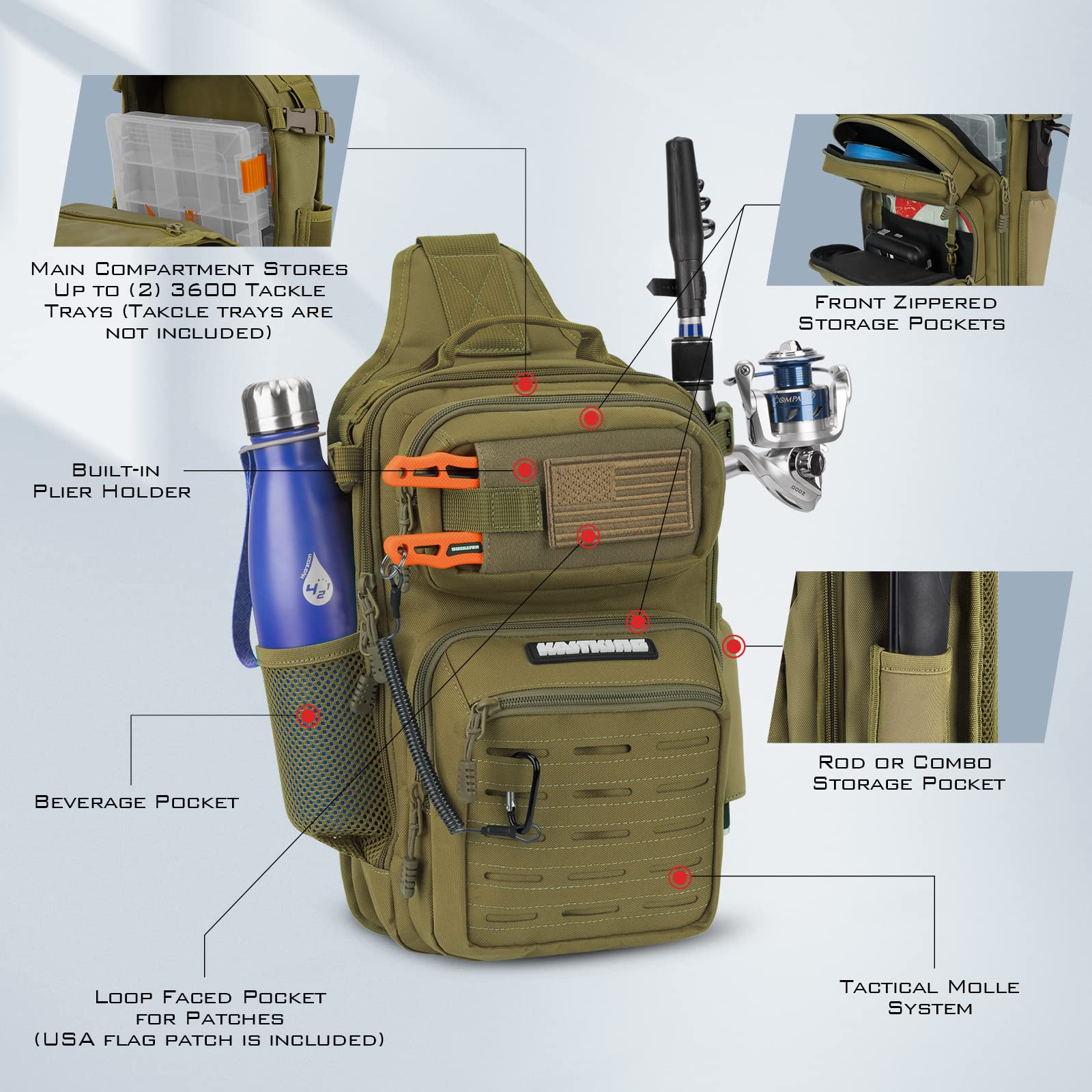 KastKing BlowBak Tactical Sling Tackle Bag-Lightweight Fishing Backpack Storge Fishing Gear and Equipment,Gift for Men