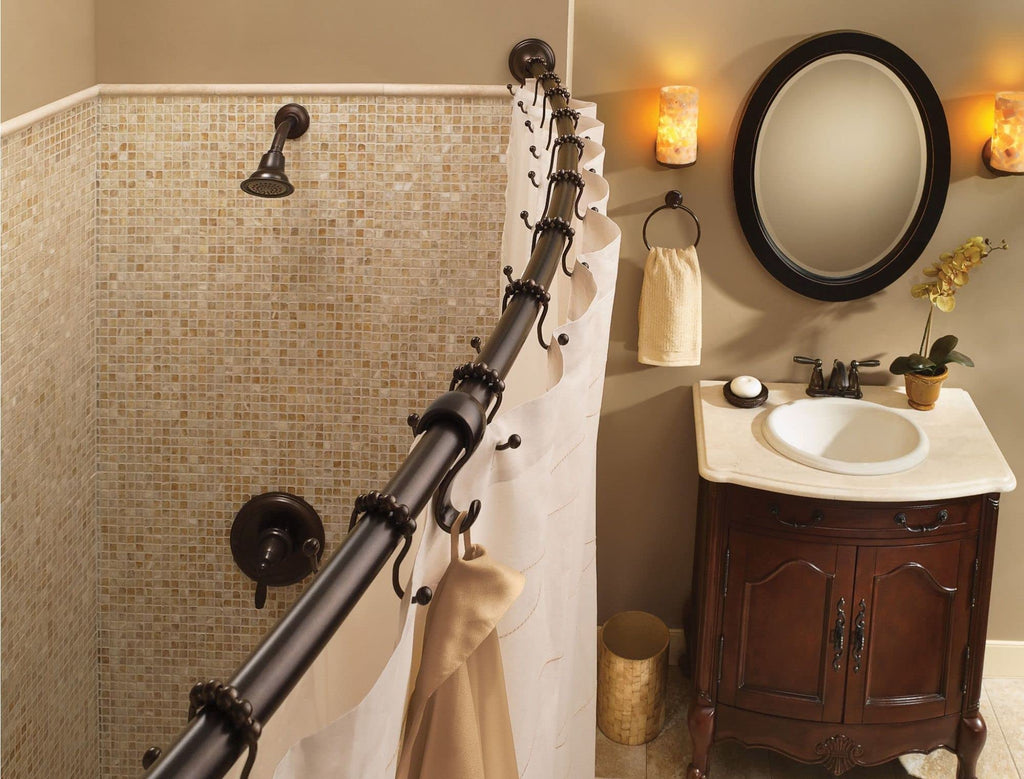Moen Brushed Gold 54 to 72-Inch Adjustable Single Curved Shower Rod, Wall Mounted Permanent Curtain Bar for Bathroom, CSR2160BG