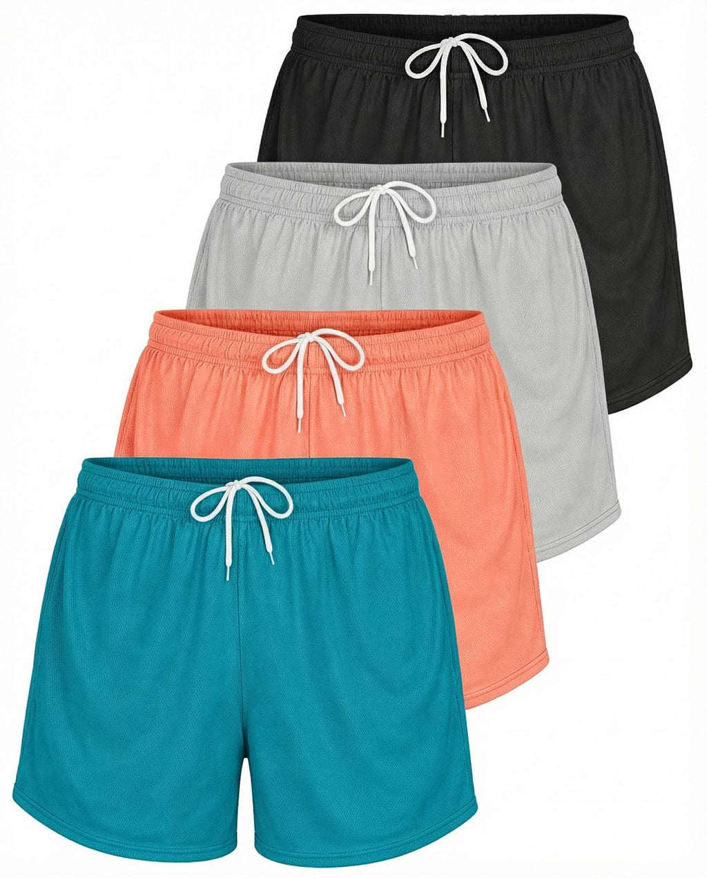 Real Essentials 4 Pack: Womens Active Athletic Performance Mesh Shorts with Pockets (Available in Plus Size)