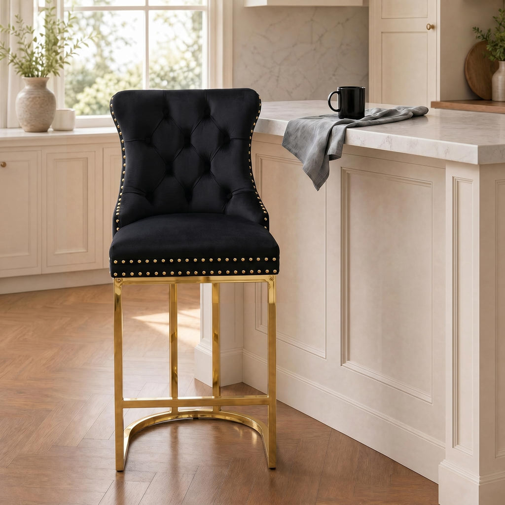 UVV Counter Height Bar Stools Set of 1, 26" Modern Barstools with Back, Velvet Upholstery Counter Chairs with Metal Legs for Kitchen Island, Bar, Counter, Beige