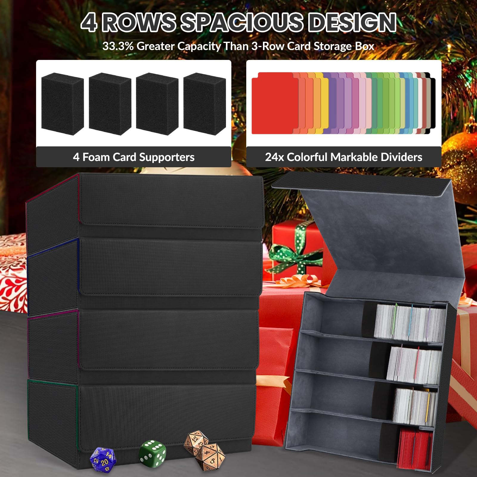 AOBOPLE Trading Card Storage Box,3200+ Card Box Storage with 24 Dividers and 4 Foam Supporters PU Leather Magnetic Cards Deck Case for MTG TCG Magic and Sport Cards,Great Gift for Card Collectors