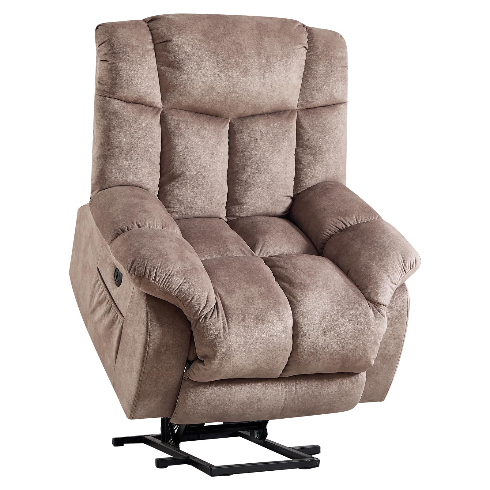 CANMOV Dual Motor Power Lift Recliner Chair for Elderly, 27" Extra-Wide Seat 450 lbs Weight Capacity Infinite Position Adjustment, with Heated Massage, Cup Holders and USB Port, Camel Fabric