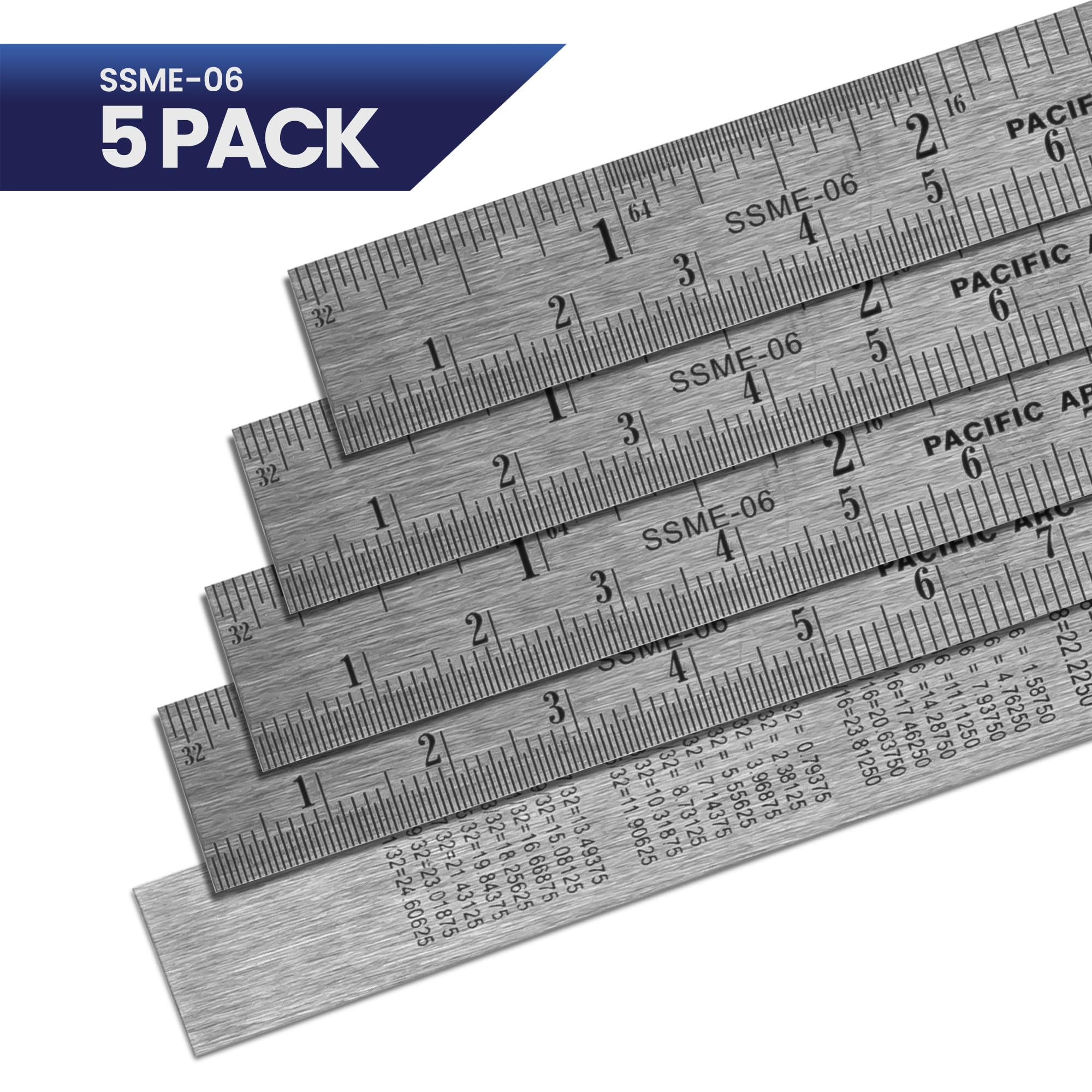 2 Pack Pacific Arc 12 Inch Stainless Steel Ruler with Inch/Metric Conversion Table