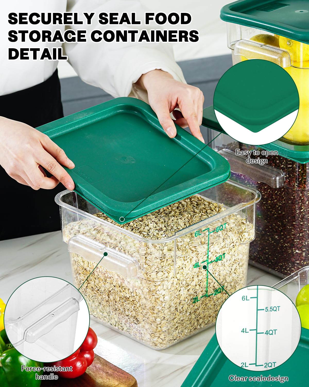 4QT NSF Food Storage Containers: 8 PCS [Food Grade][Hot&Cold Resistant] Commercial Clear Food Storage Containers with Lids for Restaurant Kitchen Proof Dough, Measuring Spoons Included(BPA FREE)