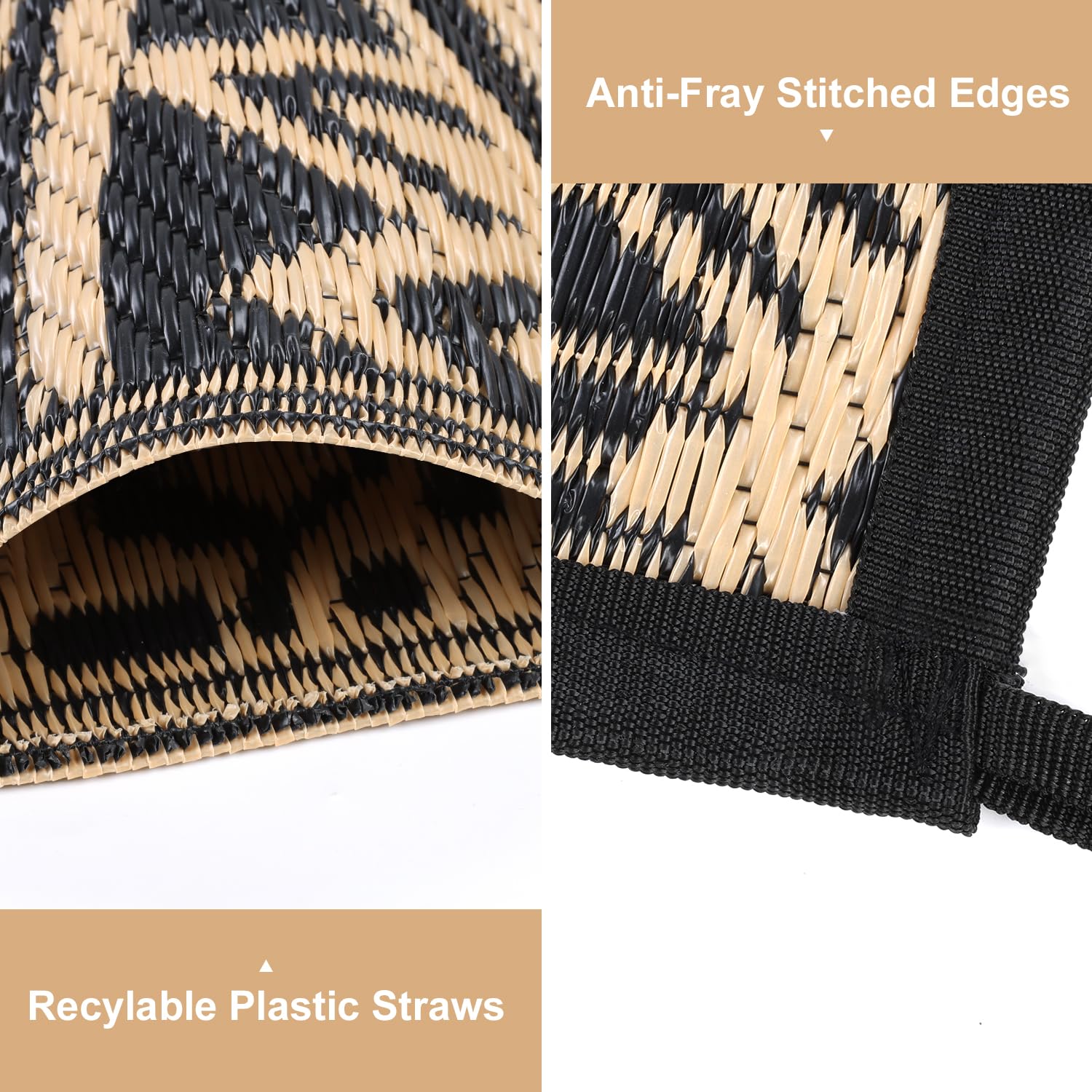 Yamaziot Waterproof Outdoor Rug 5x8 ft, Reversible Plastic Straw Rug for Patio Clearance, Camping, RV Mat, Outside Rug Carpet for Porch, Deck, Backyard, Balcony, Picnic,Black Brown