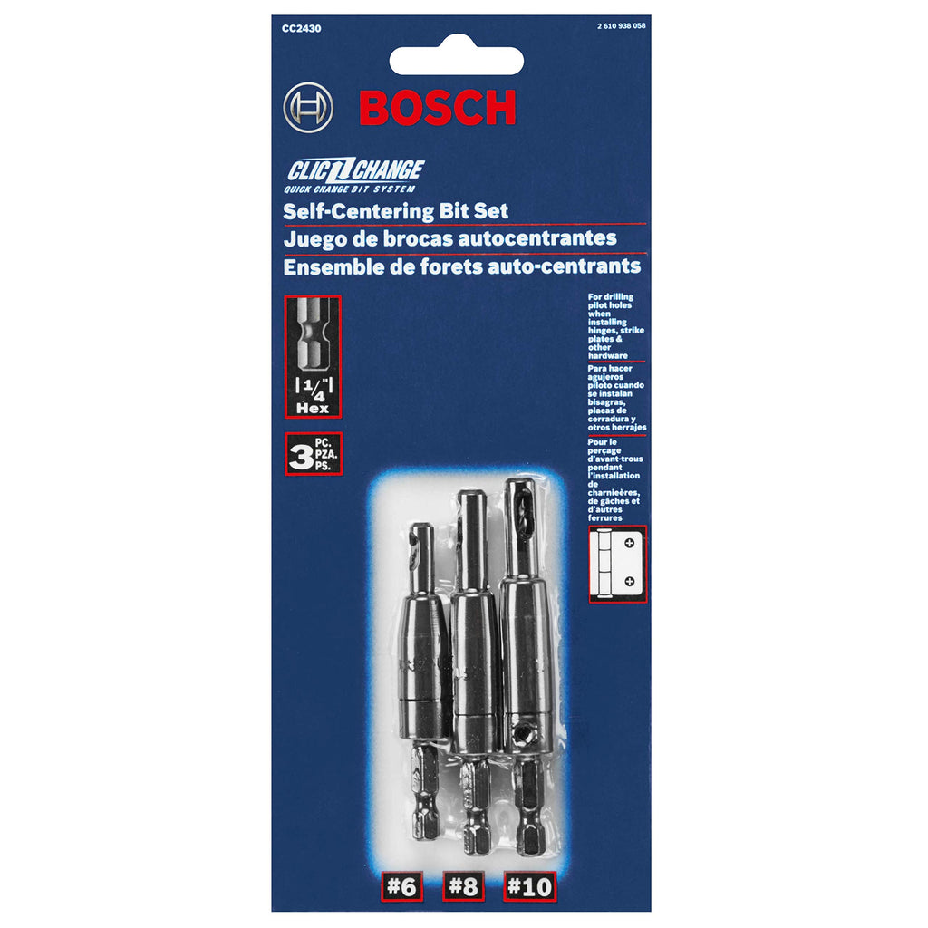 BOSCH CC2430 Clic-Change 1/4 in. Self-Centering Drill Bit Assortment, Woodworking Tools, Drill Bit Set (3-Piece)
