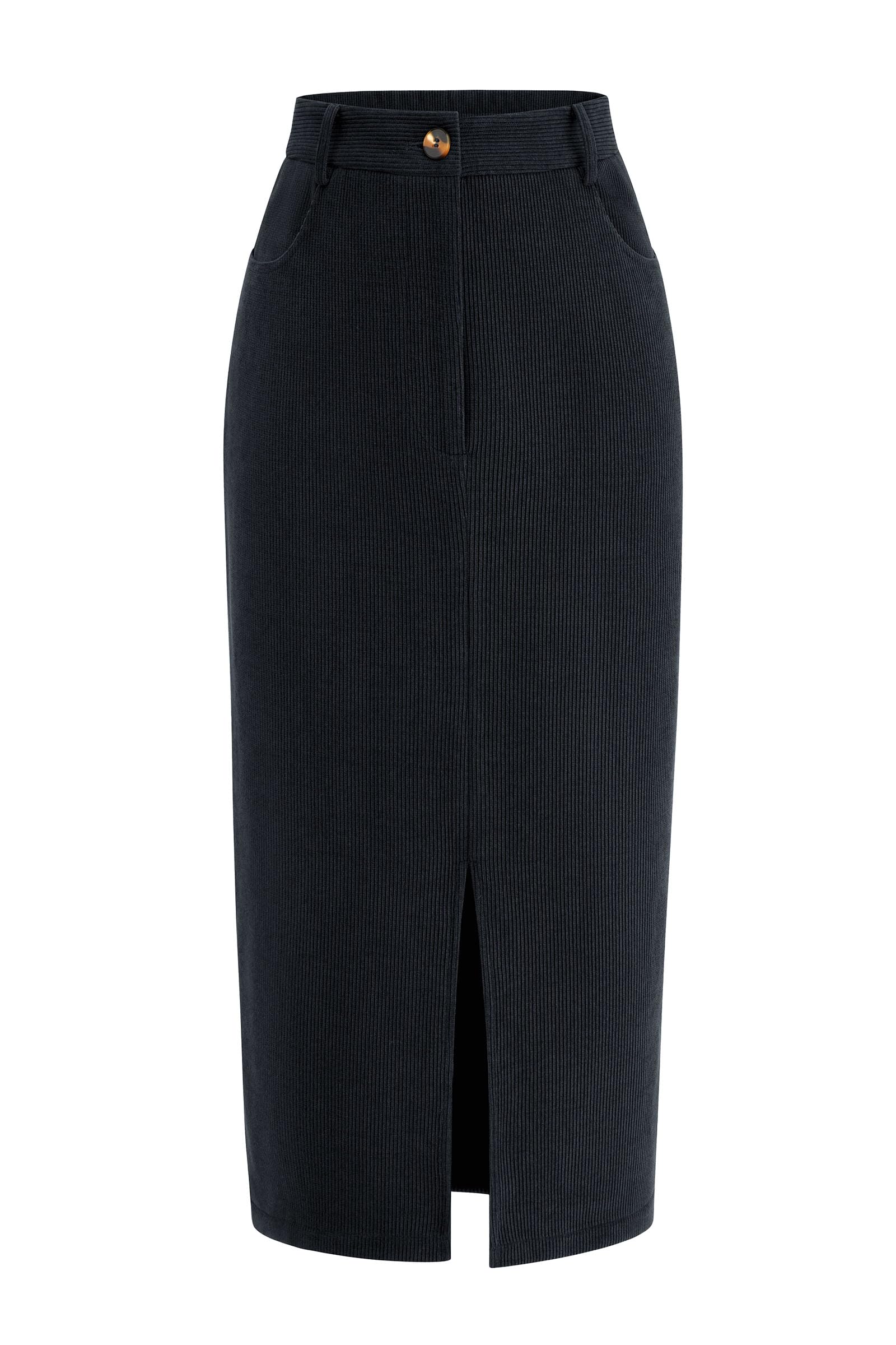 PRETTYGARDEN Corduroy Skirt Women Fall Midi Pencil Skirts | High Waisted Fashion Bottoms, Trendy Front Slit, Pockets, Comfy Dressy Clothes for Winter Casual Outings, Date Nights & Work