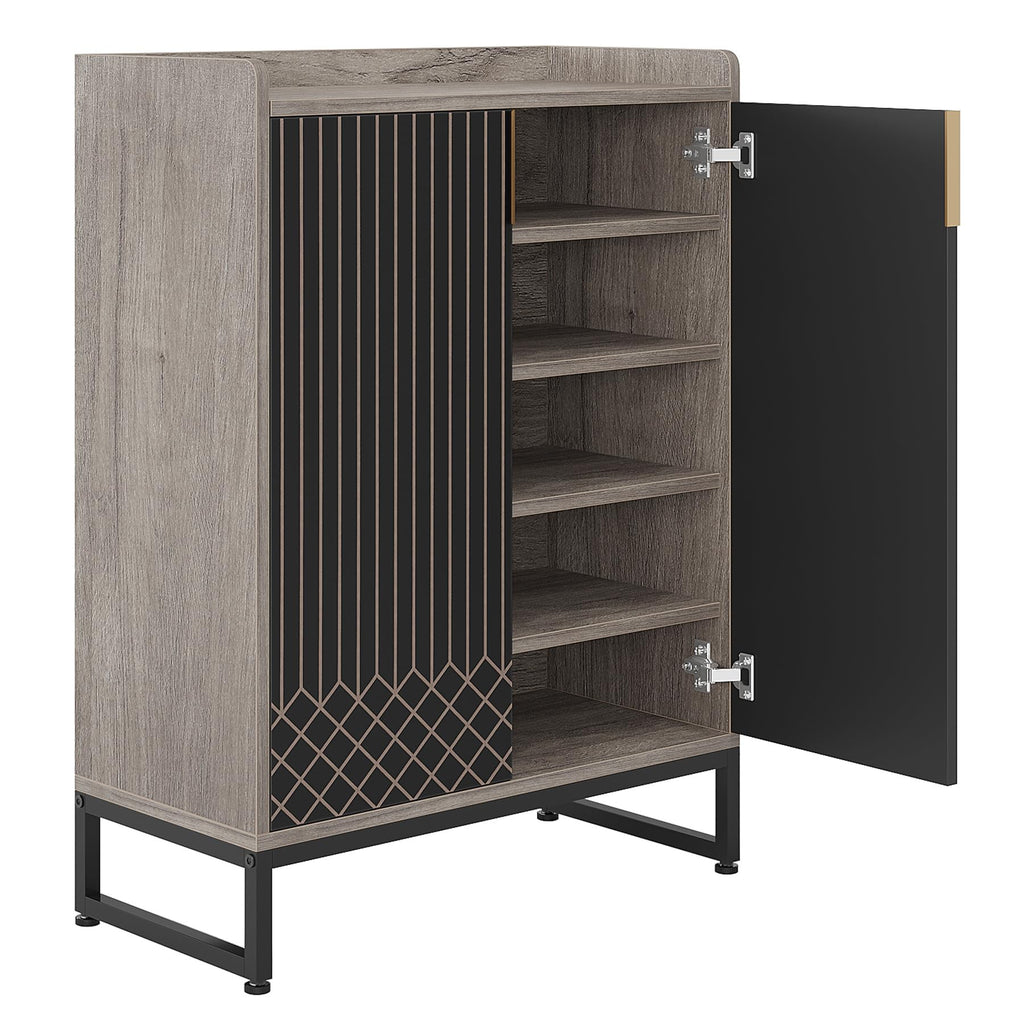 Tribesigns Modern Shoe Cabinet for Entryway, 25 Pairs Shoe Cabinet with Doors, Wood 5-Tier Shoe Organizer, Freestanding Brown Shoe Storage Cabinets with Black Metal Frame for Bedroom Living Room