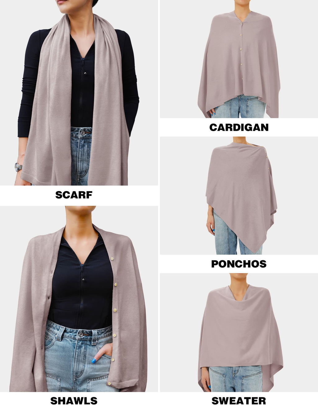 PULI Women's Versatile Knitted Shawls Scarf Poncho Sweater with Buttons Lightweight Spring Summer Fall Wraps