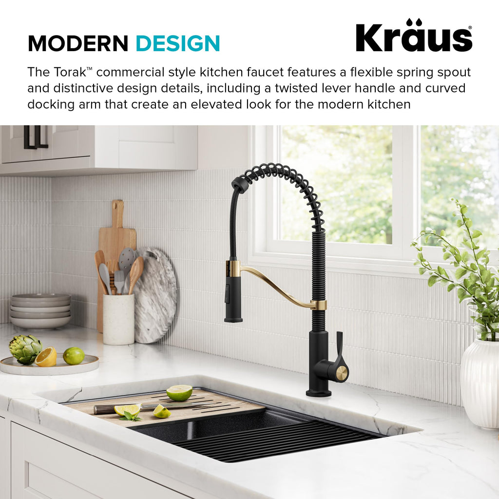 KRAUS Torak Pull Down Kitchen Faucet in Matte Black with Commercial Style Spring Spout, 2 Function Sprayer, Pre-Attached Water Lines, and Mounting Hardware, KPF-2635MB