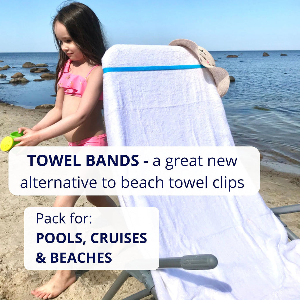 Towel Crabber Towel Bands (6-Pack), Beach Pool & Cruise Chairs, Extra Durable, Cruise Ship & Beach Essentials, Alternative to Beach Towel Clips (3 Regular + 3 Glow in The Dark)
