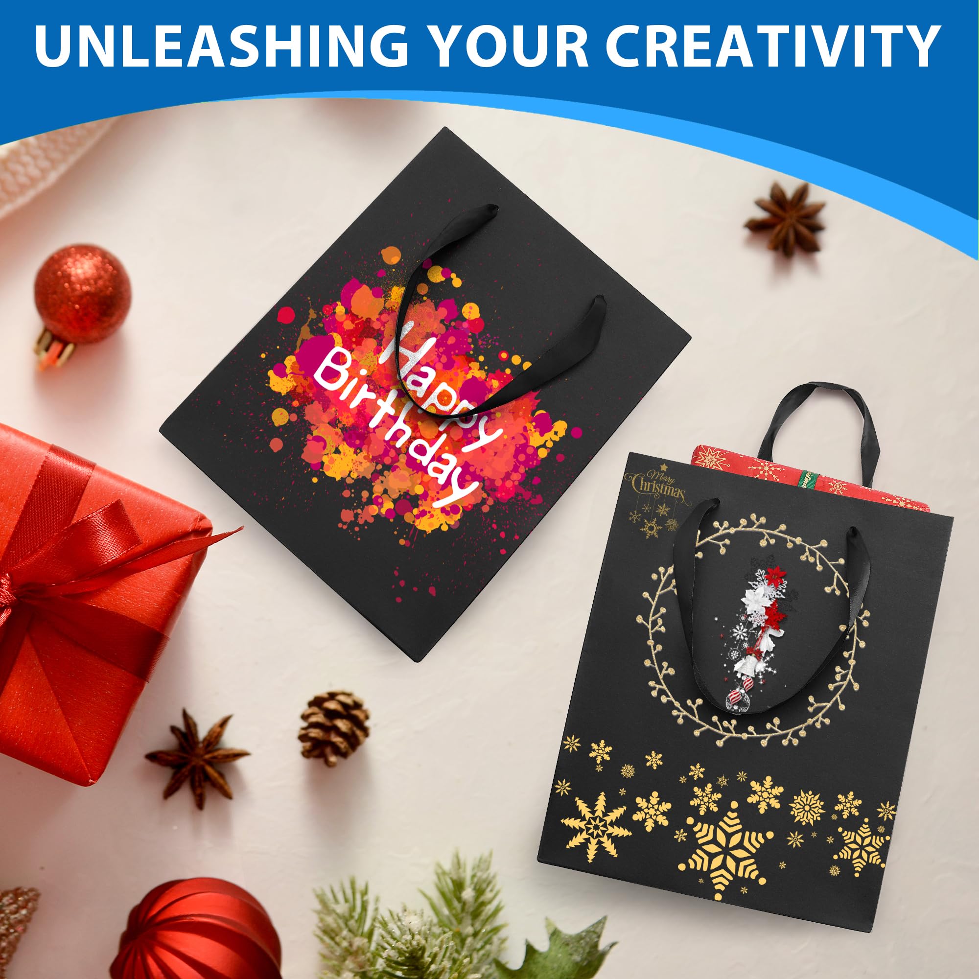 Argivean Black Gift Bags With Handles: 14pcs Medium Gift Bags Bulk 8x5x10 Inch For Wedding Party Birthday Business (M,14)