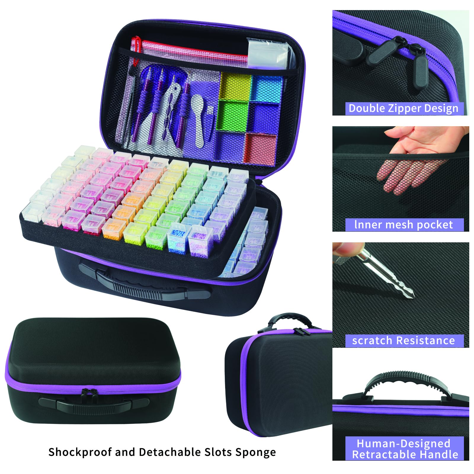 Douorgan Diamond Painting Storage Containers Portable Bead Organizer Shockproof Bead Art Storage Case Jewelry Beads Storage Box (30 Small Boxes)