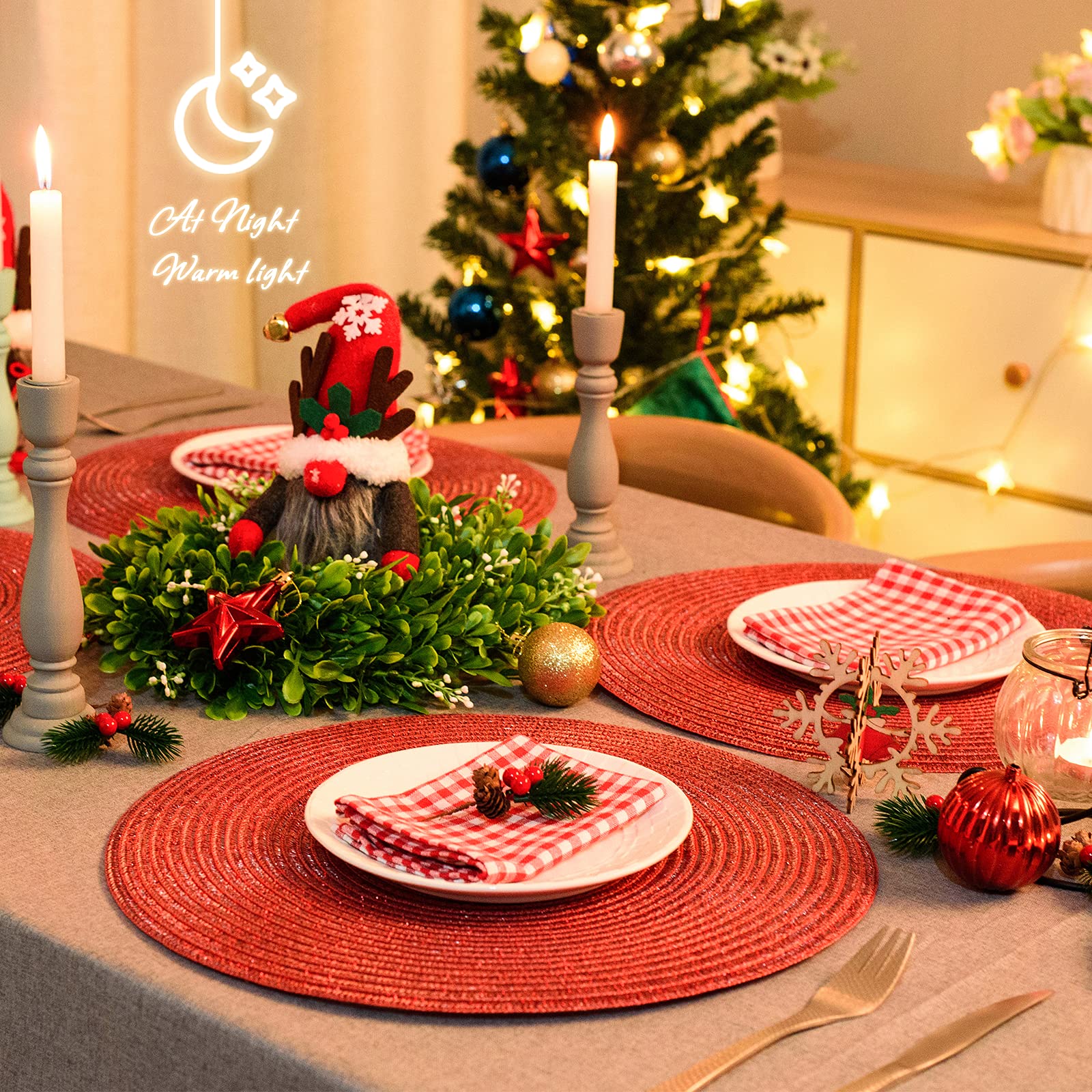 AHHFSMEI Round Placemats Set of 6 Heat Resistant Washable Non-Slip Woven Braided Table Mats for Dining Table Kitchen & Home Decor (Beige)