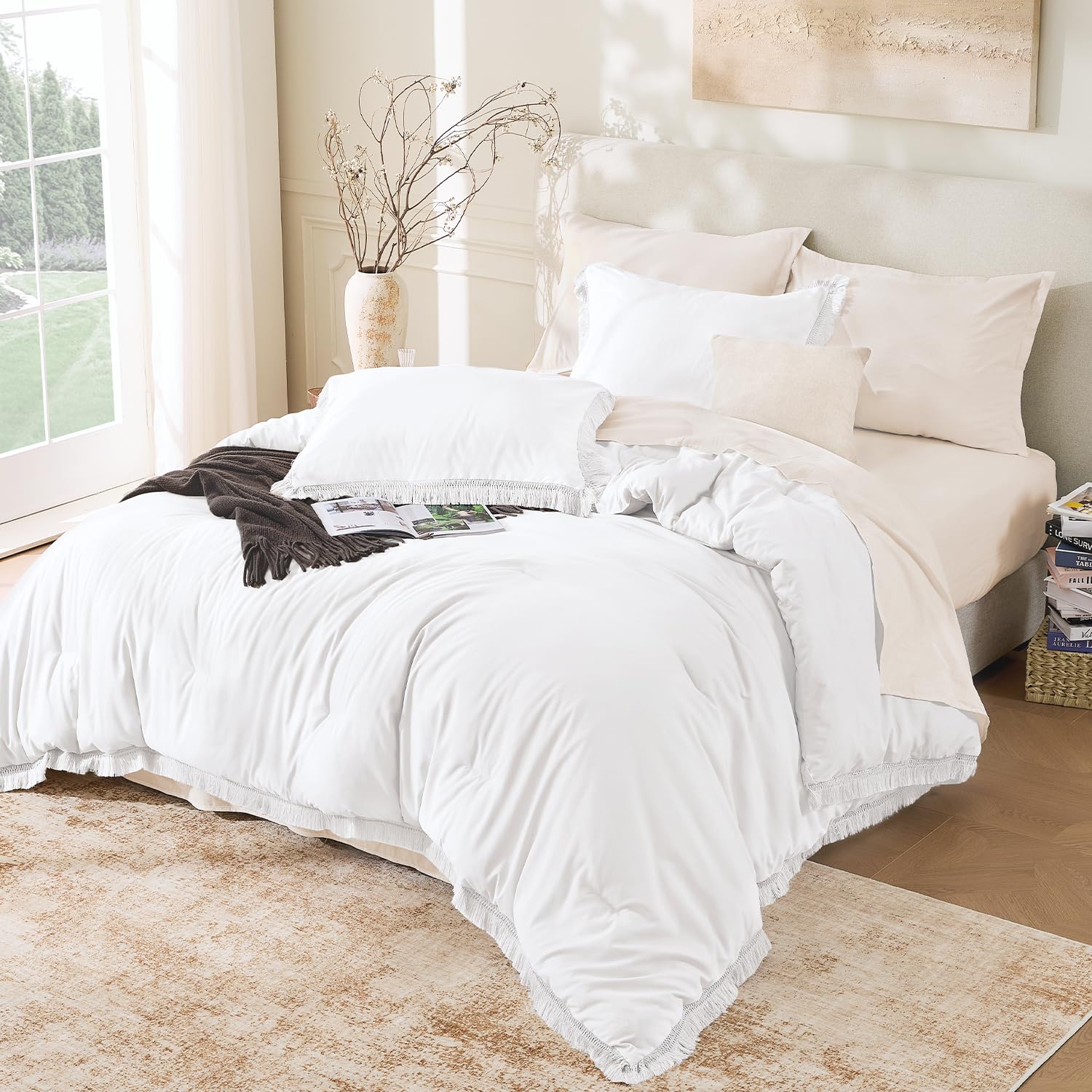 Andency Comforter Full Size Set Burnt Orange, 3 Pieces Boho Terracotta Winter Lightweight Bedding Comforter Sets, All Season Rust Tassel Bed Set (79x90In Comforter & 2 Pillowcases)
