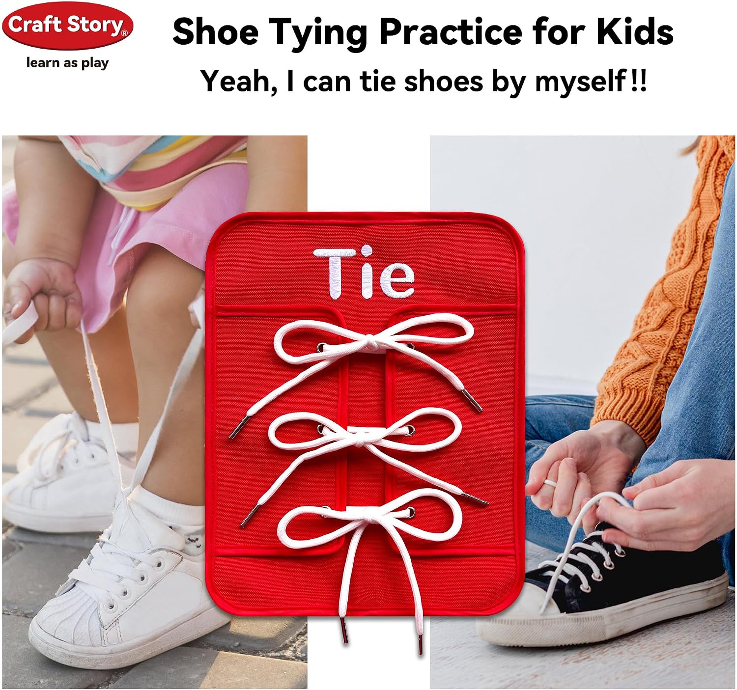 Craftstory Toddlers Montessori Toys Busy-Board for 3 4 5 Year Girls Boys Gifts, Sensory Basic-Life-Kills Shoe-Tying Practice for Kids Fine-Motor Skill Toys Teacher Resoures Preschool Classroom