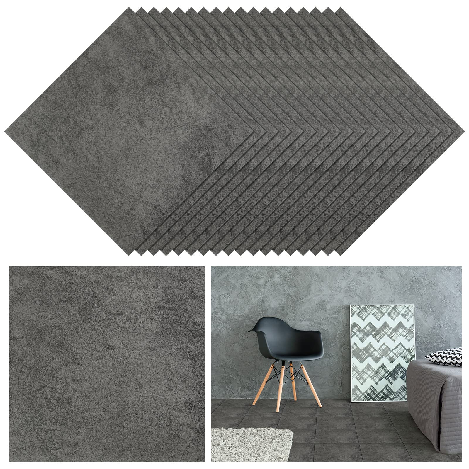 Spiareal 48 Pieces Peel and Stick Floor Tiles Vinyl Flooring 12 x 12 Inch Stick on Floor Tile Self Adhesive Waterproof DIY for Bathroom Kitchen Bedroom Living Room(Black Marble)