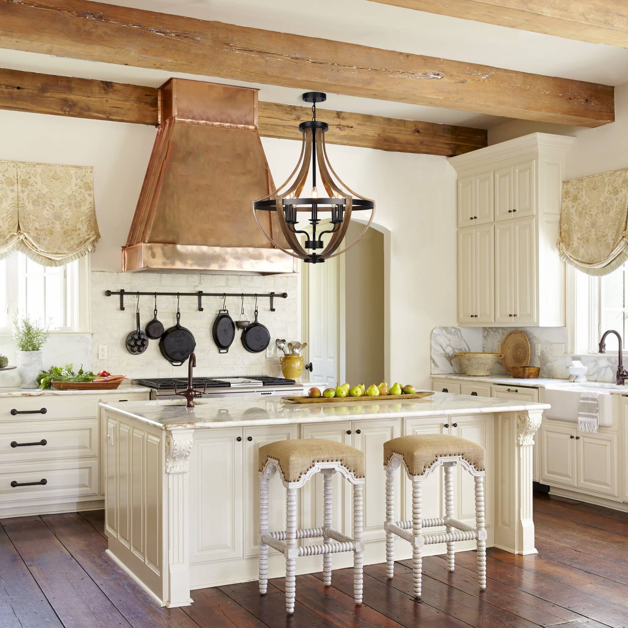 13.1" Modern Farmhouse Hanging Pendant Lighting, 4-Light Rustic Interior Flush Mount Ceiling Light Fixture, Vintage Chandelier for Hallway Foyer Dining Room Entryway Kitchen Island Bedroom