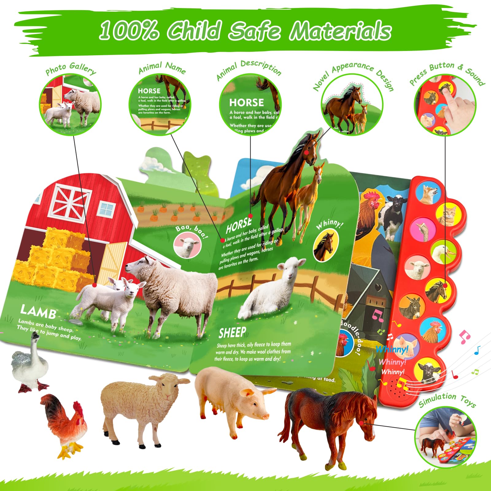 iGRATENS Dinosaur Toys with Sound Books, 10PCS Dino Toy for Toddlers & Animal Sounds Book with 10 Buttons, Realistic Plastic Animal Figures, Dinosaur Toys for Kids 3-5, Dinosaurs Lover Gifts for Kids