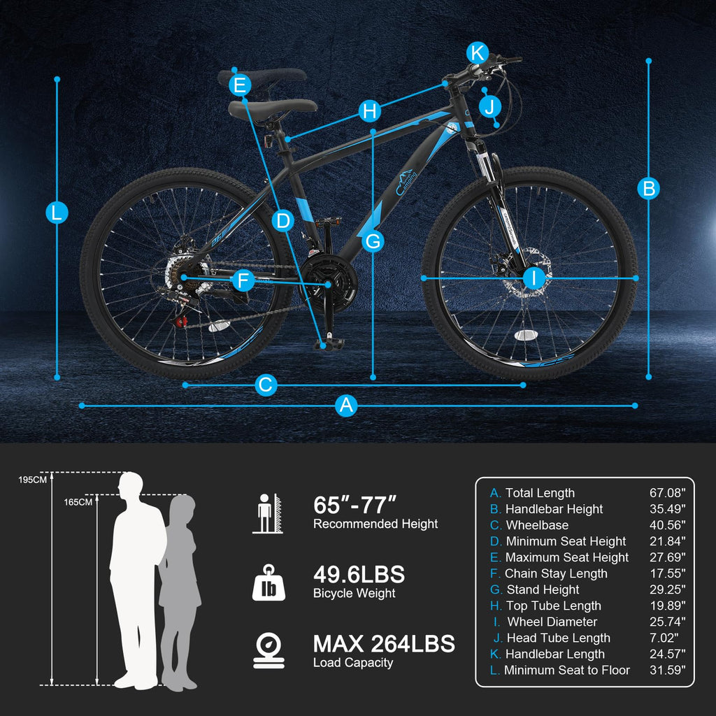 Ktaxon Mountain Bike 24/26/27.5 Inch Men & Women Mountain Bike with 21-Speed Adult Bikes, Double Disc Brake, Suspension Fork and High Carbon Steel Frame