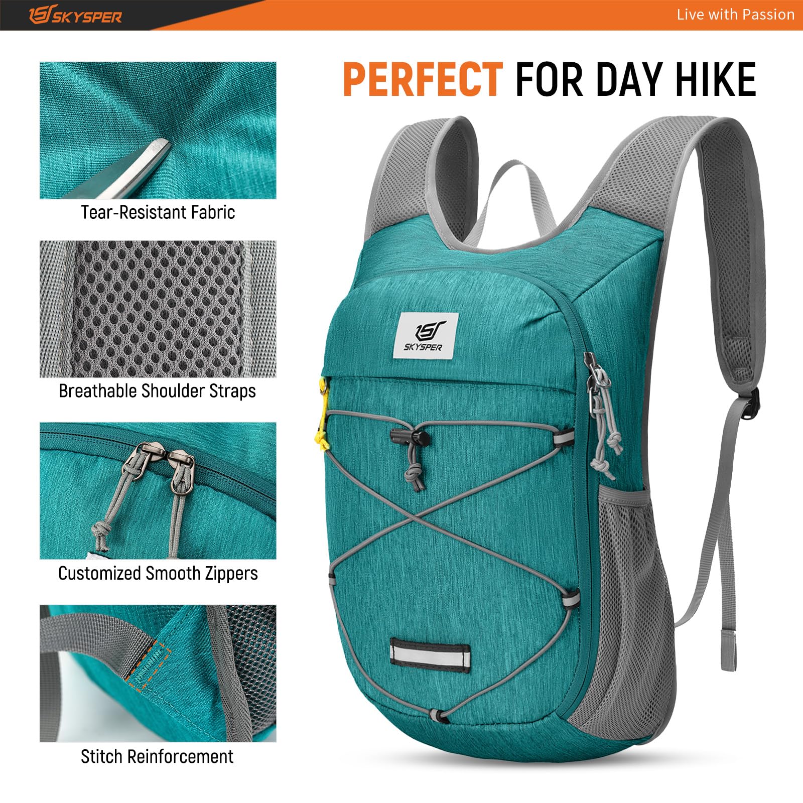 SKYSPER Foldable Hiking Backpack - 10L/15L Small Lightweight Daypack Breathable Travel Backpacks