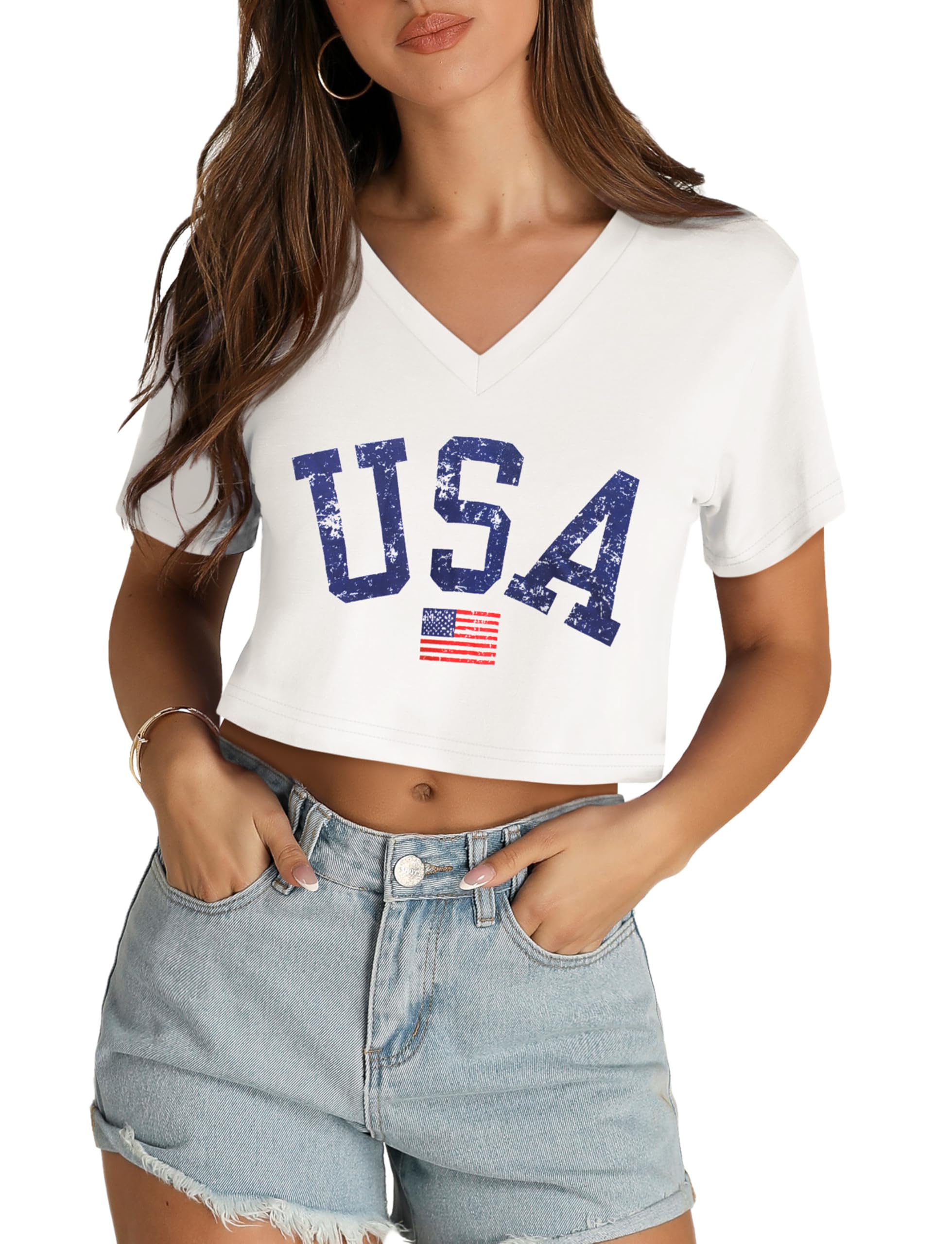 Womens Crop Tops Summer Baisc Tees V Neck T Shirts Casual Short Sleeve Cropped Top 2026