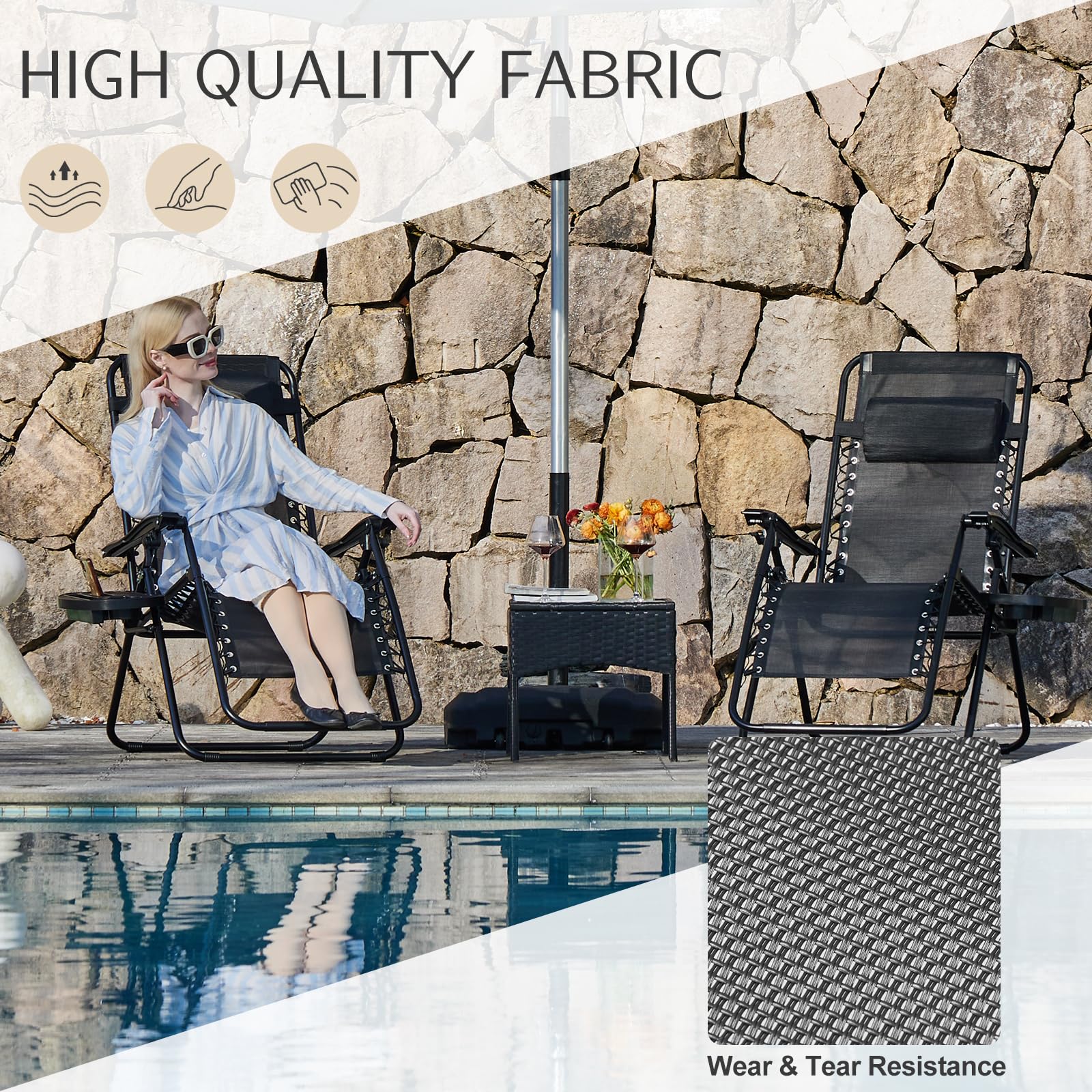 Sweetcrispy Zero Gravity Chairs, Set of 4 Portable Recliner Beach Camping Patio Outdoor Folding Lounge Chair with Cup Holder Trays and Adjustable Pillow for Poolside, Garden, Backyard, Lawn, Black