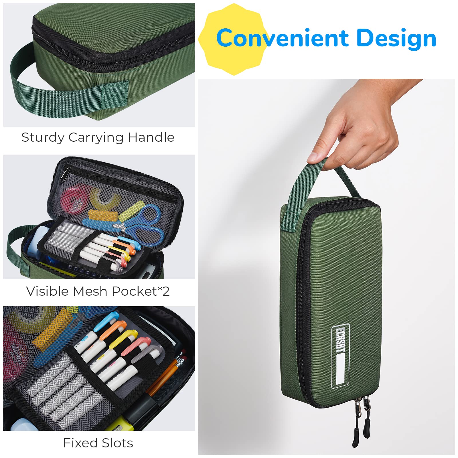 ECHSRT Large Pencil Case, Aesthetic Pen Pouch with Big Capacity, Minimalist Portable Stationery Bag with Handle for Office Organizer Aesthetic Pencil Cases