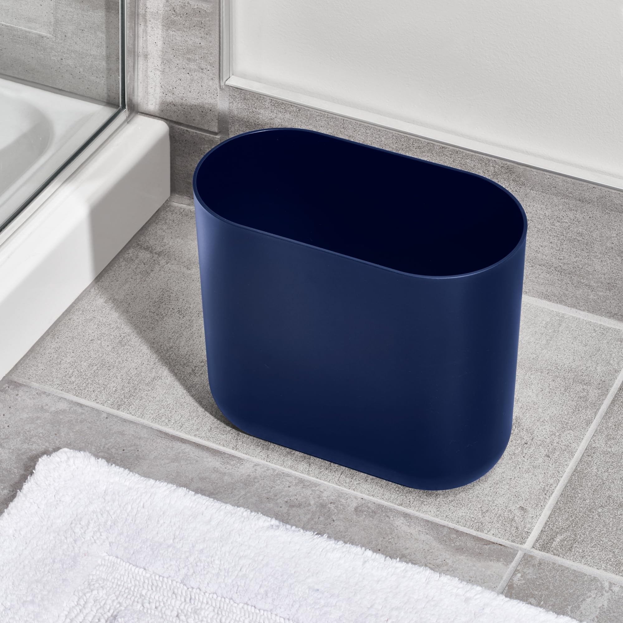 iDesign Small Slim Plastic Bathroom Trash Can, Black | Garbage Can for Bedroom, Office, Desk, Dorm