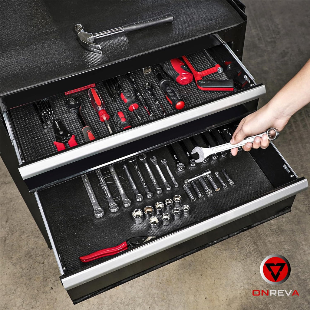 ONREVA Tool Box Liner 24 inch Wide x 24 Ft Large, Toolbox Drawer Liners, Heavy Duty Shelf Rubber Mat, Non Slip Pad Organizer for Rolling Tool Chest Drawers, Cabinet, Workbench, Black