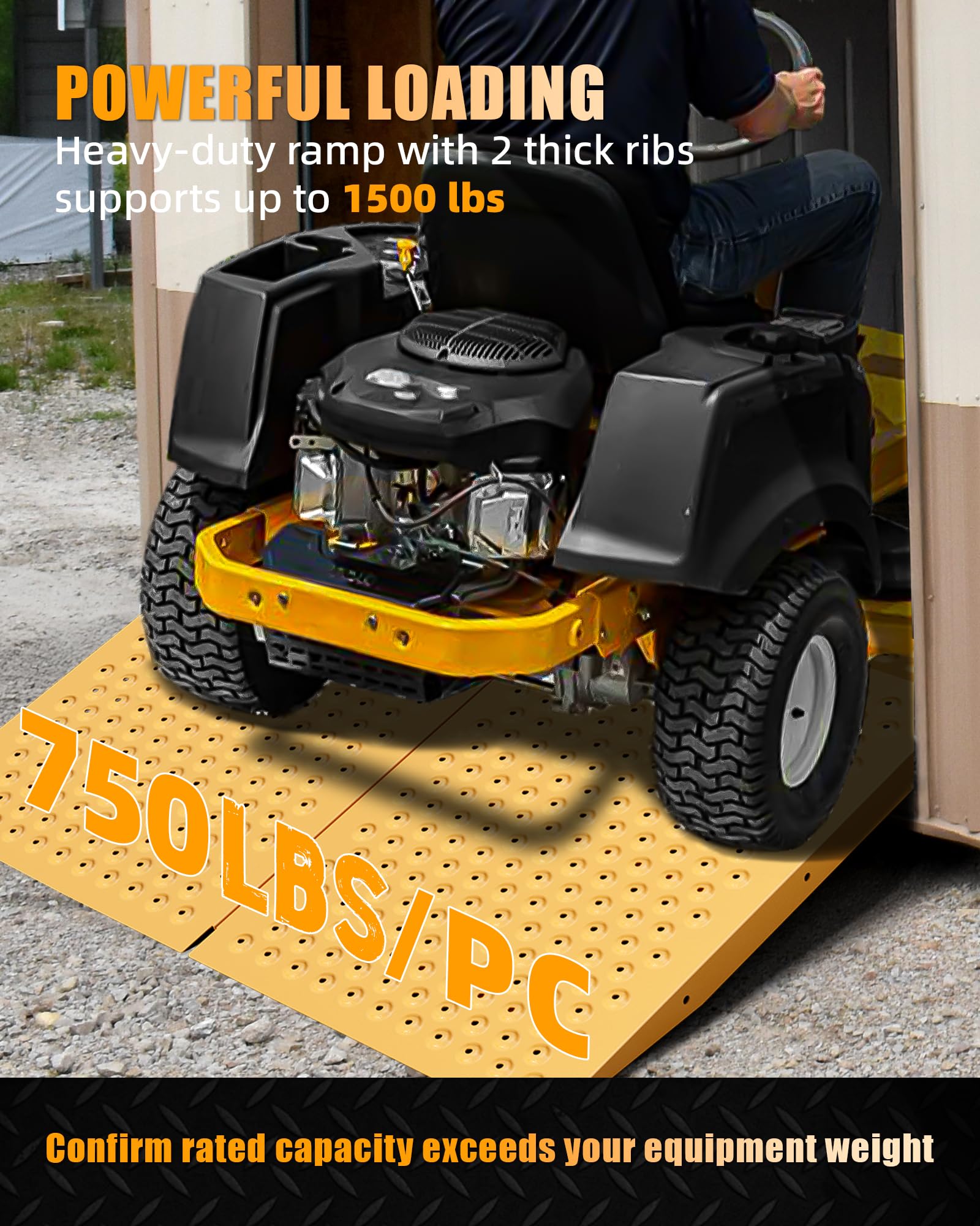 VNN 29" x 24" Shed Ramp for Riding Mower - 750 LB Capacity Shed Ramps, Anti-Slip Punch Plate Ramp for ATV, Motorcycles, Garages & Barns (1PC,Black, Alloy)