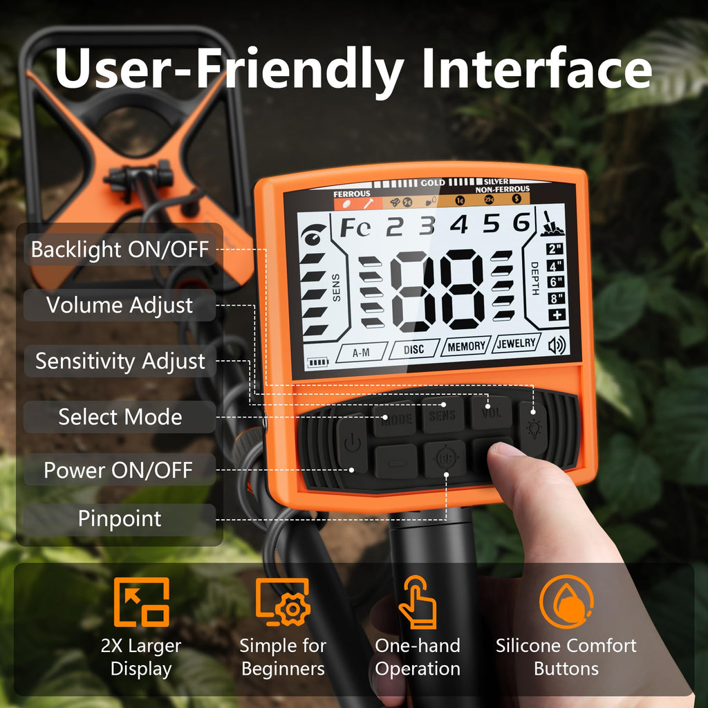 Metal Detector for Adults Rechargeable, 11" Professional Metal Detector for Gold & Silver, High Accuracy Waterproof Design, 5 Modes, Christmas Stocking Stuffers Gifts for Men/Dad,M55,Orange