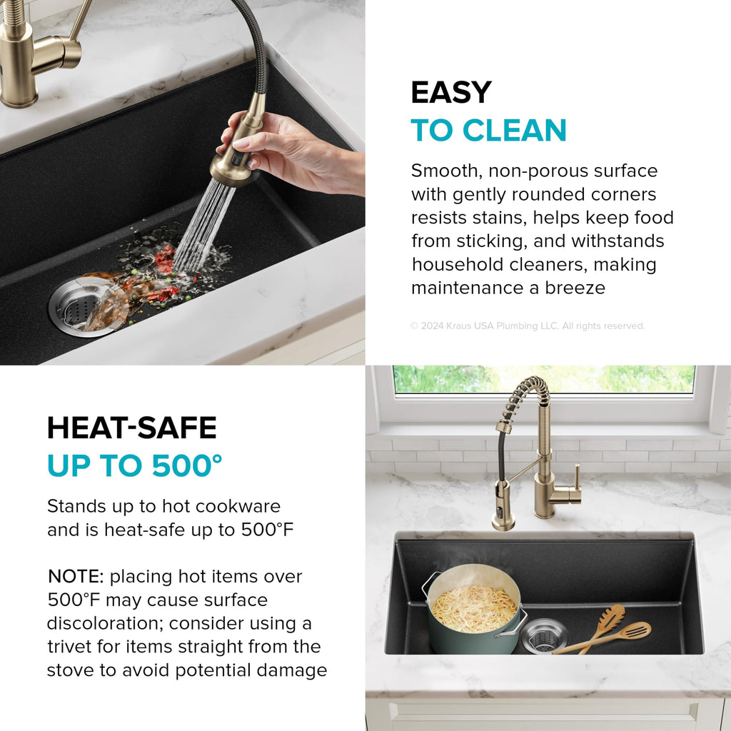 KRAUS Quarza 31-inch Undermount Single Bowl Granite Kitchen Sink in Black Onyx, KGU-413B