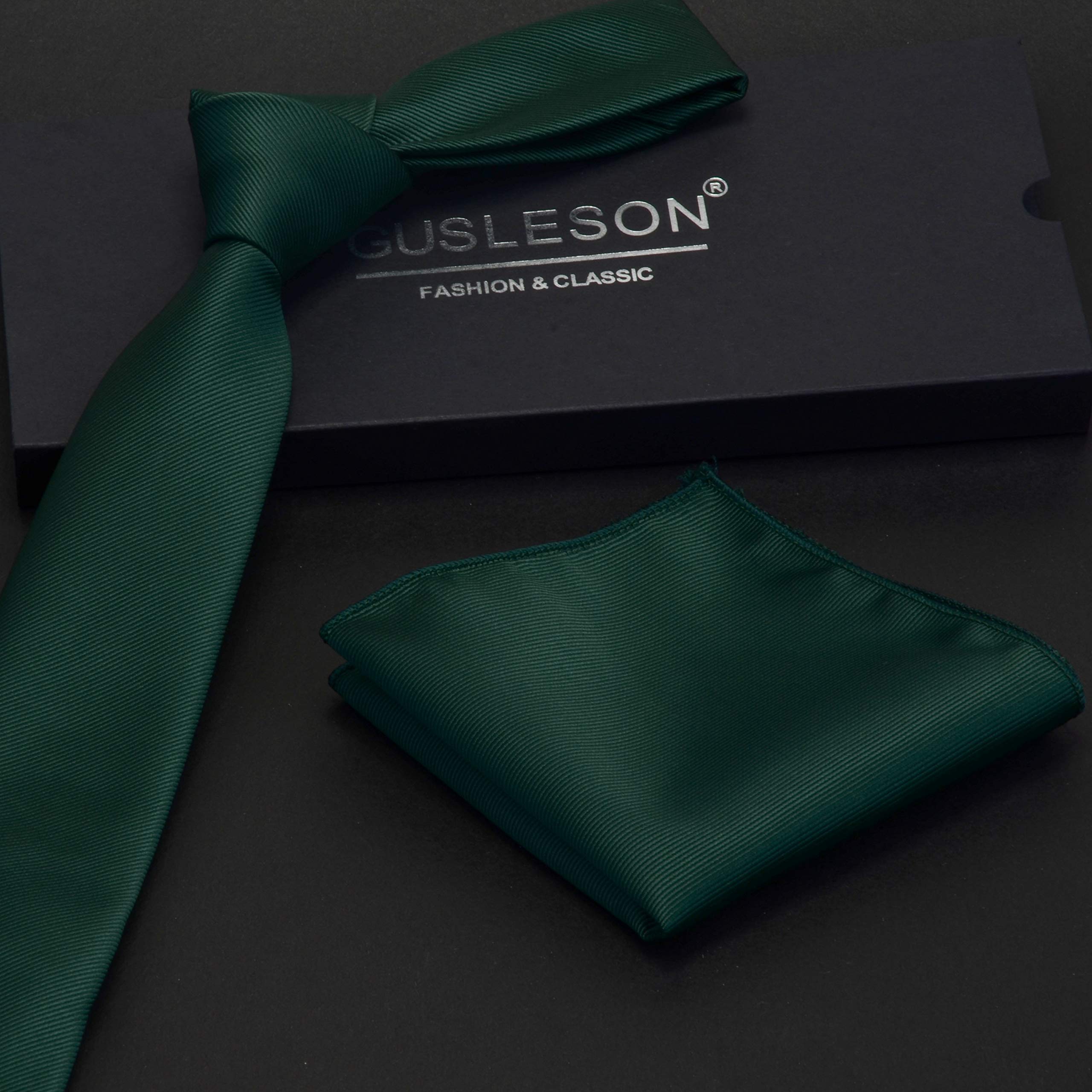 GUSLESON 2.4" Slim Necktie and Handkerchief Set For Men Solid Skinny Tie Set