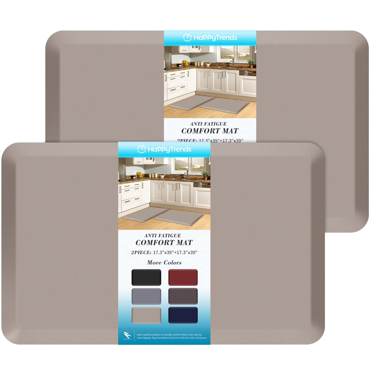 HappyTrends 2 PCS Kitchen Mat Cushioned Anti-Fatigue Floor Mat, Heavy Duty Ergonomic Comfort Foam Standing Mat, Waterproof Non-Slip Kitchen Rugs for Home, Office, Laundry,Black