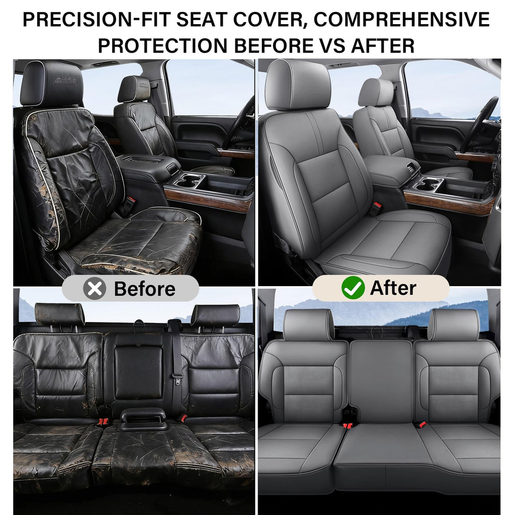 Coverado Chevy Silverado Seat Covers, Faux Leather Seat Covers Fit for Chevy Silverado GMC Sierra 2007-2025 1500, 2015-2025 2500HD 3500HD Crew Double Extended Cab (Front, Black)