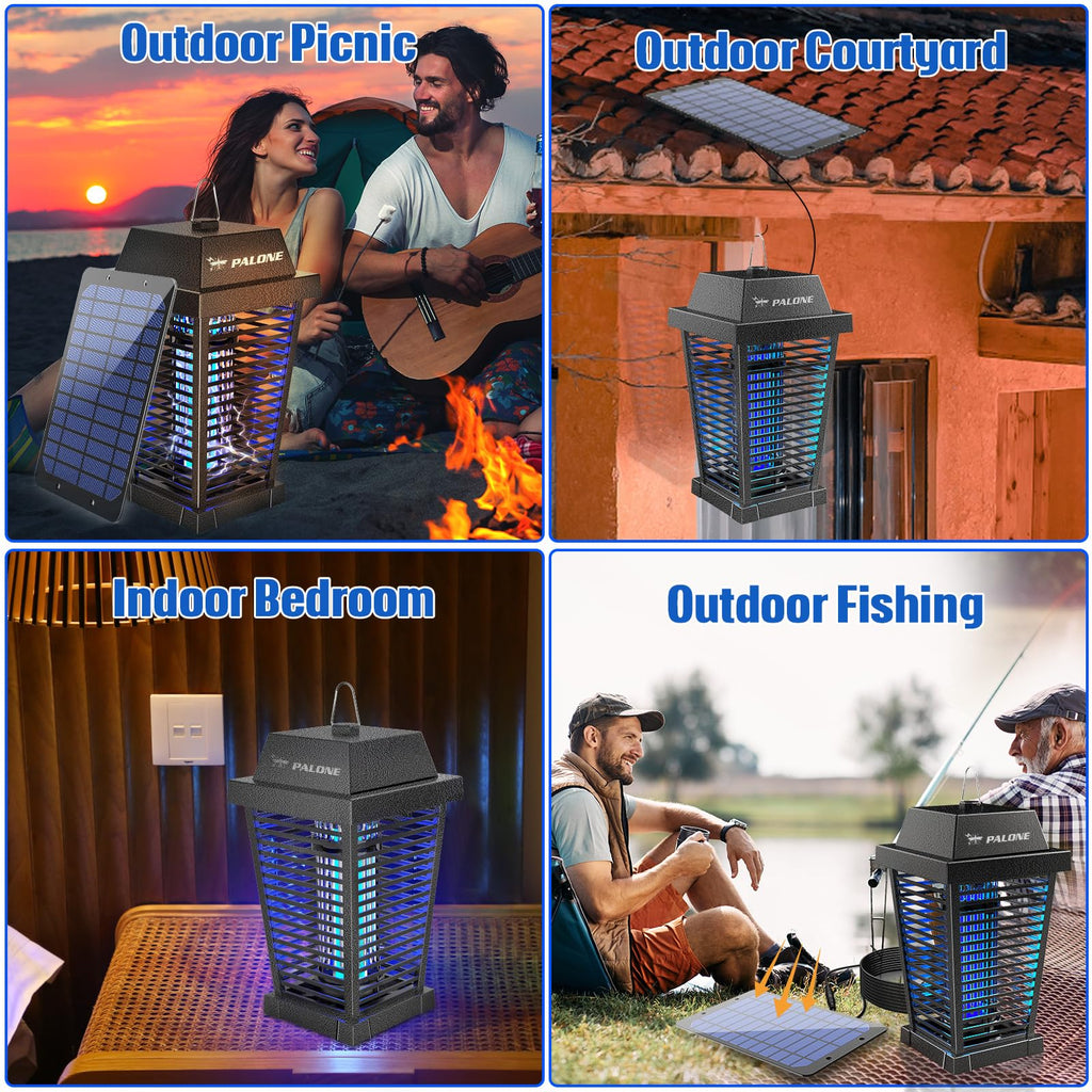 PALONE Bug Zapper with 4500V, USB-C and Solar Panel Dual Charging, Waterproof Bug Zapper with 7.5W Solar Charging Panel, Suitable for Camping Outdoor
