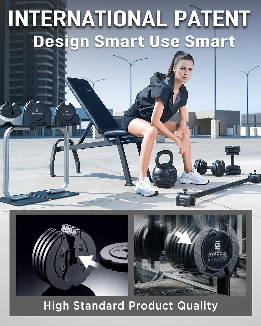 BYZOOM FITNESS Pure Series Adjustable Dumbbell - 12.5/25/27.5/50/55/75lb - ONE UNIT OR PAIR(check QTY before purchase) - 5-in-1/ 10-in-1 / 15-in-1 / 21-in-1 Flexible Hand Weights for Home Apartment Garage Gym, Strength Training & Fitness Workouts, White O