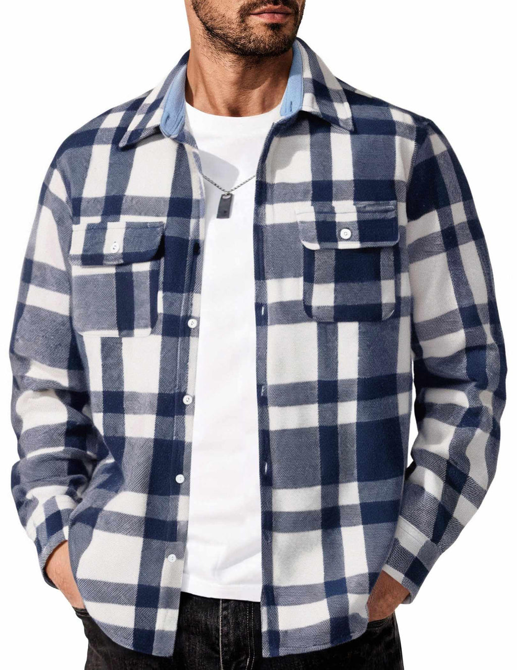 COOFANDY Men's Flannel Shirts Long Sleeve Cotton Plaid Shirt Jacket Casual Button Down Shirt with Pockets