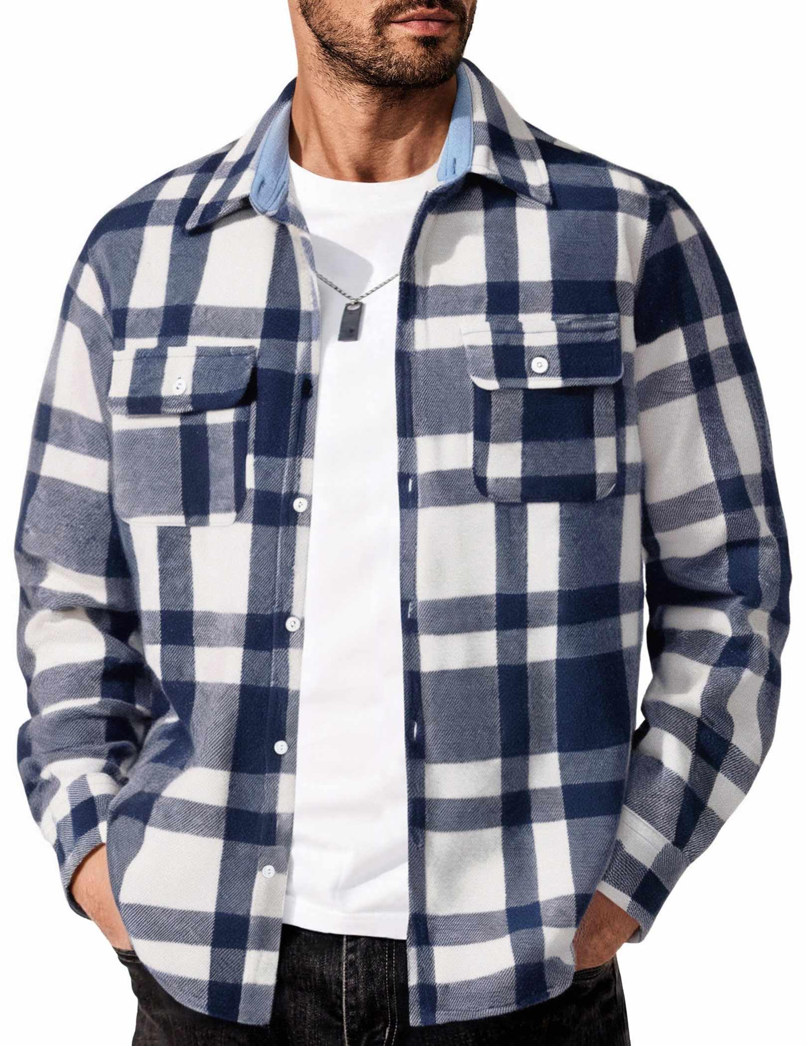 COOFANDY Men's Flannel Shirts Long Sleeve Cotton Plaid Shirt Jacket Casual Button Down Shirt with Pockets