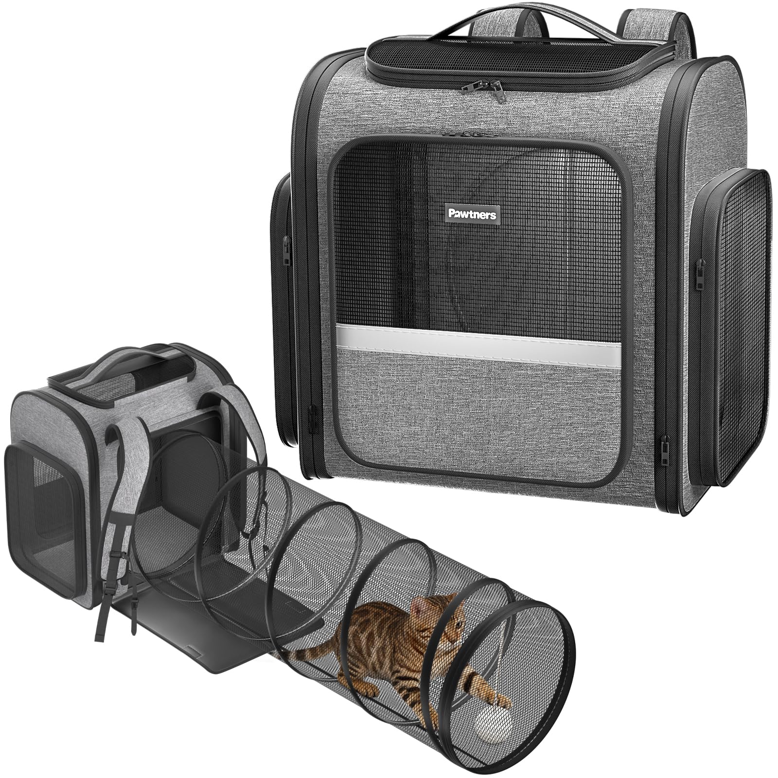 Cat Carrier Backpack with Detachable Play Tunnel, 2 in 1 Cat Tunnel Backpack Suitable for Carrying & Playing, Expandable Pet Carrier for Small Medium Kitten Puppy, Suitable for Travel Hiking Camping