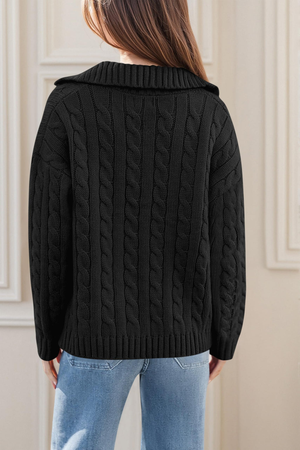 PRETTYGARDEN Spring Cable Knit Oversized Sweaters for Women 2026 Polo V Neck Long Sleeve Casual Chunky Sweater Pullover Tops