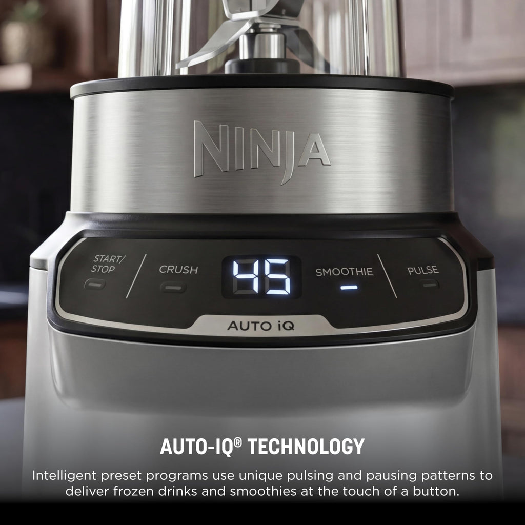 Ninja Nutri-Plus Personal Blender | Compact Push to Blend | Make Frozen Drinks, Smoothies, Sauces & More | With (3) 20 oz. To-Go Cups, (2) Spout-Lids & (1) Storage-Lid | 900 Peak Watt | Silver | BN301